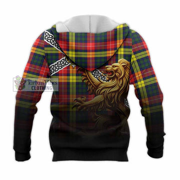 Dewar Crest Tartan Knitted Hoodie with Golden Lion Emblem Celtic Style - Tartan Vibes Clothing