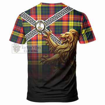 Dewar Crest Tartan T-Shirt with Golden Lion Emblem Celtic Style - Tartan Vibes Clothing