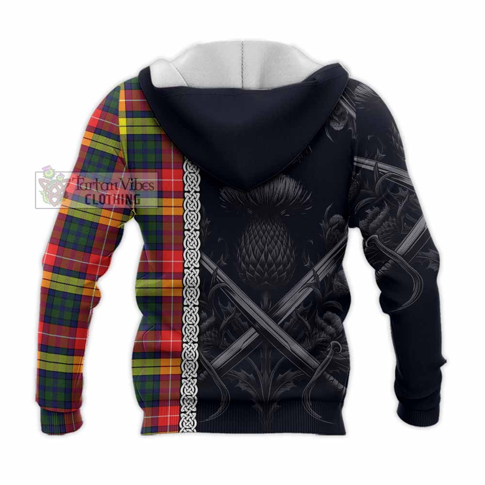Dewar Tartan Knitted Hoodie with Family Crest Cross Sword Thistle Celtic Vibes - Tartan Vibes Clothing