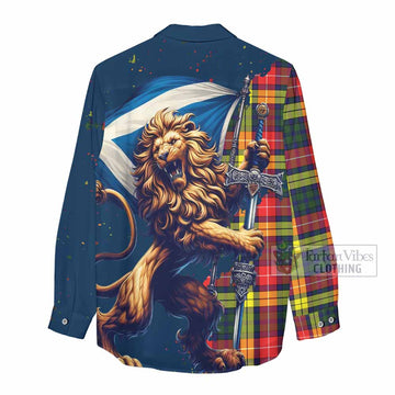 Dewar Tartan Family Crest Women's Casual Shirt with Scottish Majestic Lion - Tartan Vibes Clothing