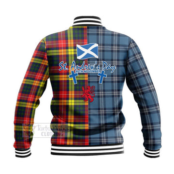 Dewar Tartan Baseball Jacket Happy St. Andrew's Day Half Tartan Style - Tartan Vibes Clothing