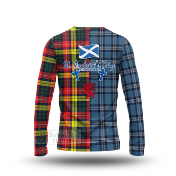 Dewar Tartan Long Sleeve T-Shirt Happy St. Andrew's Day Half Tartan Style - Tartan Vibes Clothing