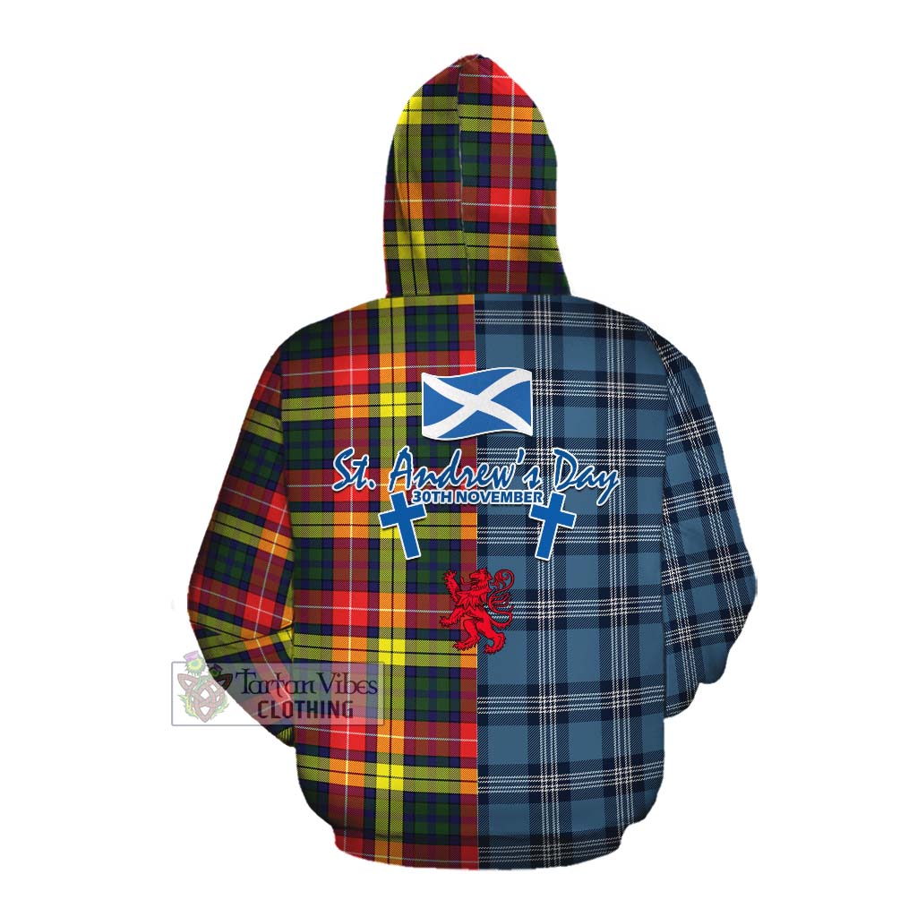 Dewar Tartan Cotton Hoodie Happy St. Andrew's Day Half Tartan Style Pullover Hoodie - Tartan Vibes Clothing