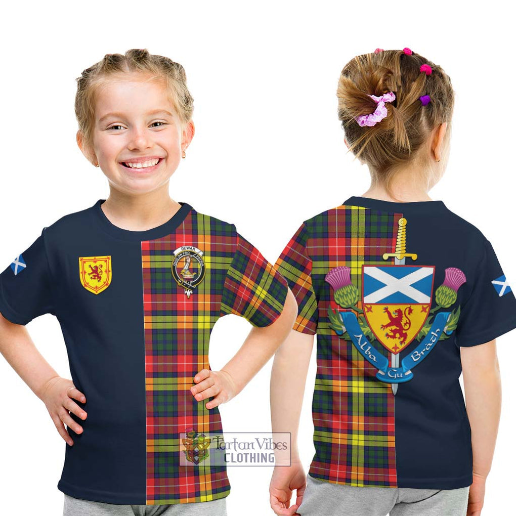 Dewar Tartan Kid T-Shirt Alba with Scottish Lion Royal Arm Half Style - Tartan Vibes Clothing