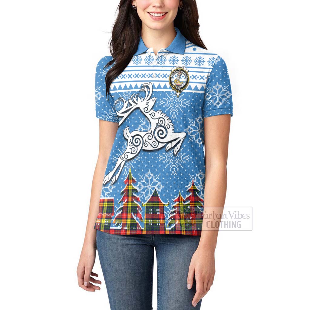 Dewar Clan Christmas Women's Polo Shirt Celtic Reindeer Style - Tartan Vibes Clothing