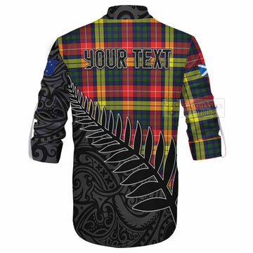 Dewar Crest Tartan Ghillie Kilt Shirt with New Zealand Silver Fern Half Style - Tartan Vibes Clothing