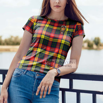Dewar Tartan Cotton T-Shirt with Family Crest Women's Shirt - Tartanvibesclothing Shop