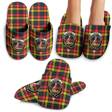 Dewar Tartan Home Slippers with Family Crest - Tartan Vibes Clothing