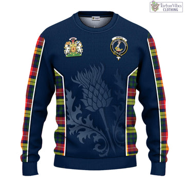 Dewar Tartan Knitted Sweatshirt with Family Crest and Scottish Thistle Vibes Sport Style