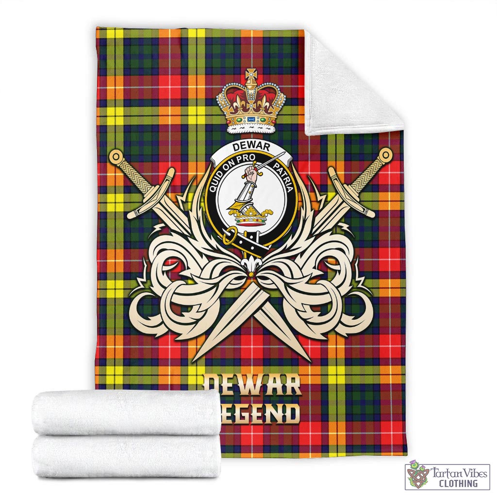 Dewar Tartan Blanket with Clan Crest and the Golden Sword of Courageous Legacy - Tartan Vibes Clothing