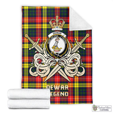 Dewar Tartan Blanket with Clan Crest and the Golden Sword of Courageous Legacy - Tartan Vibes Clothing