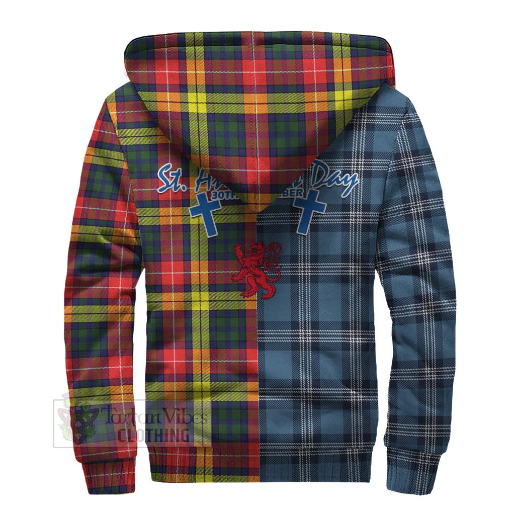 Dewar Tartan Sherpa Hoodie Happy St. Andrew's Day Half Tartan Style - Tartan Vibes Clothing