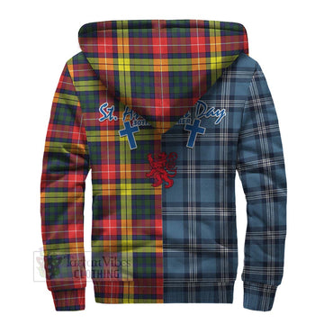 Dewar Tartan Sherpa Hoodie Happy St. Andrew's Day Half Tartan Style - Tartan Vibes Clothing
