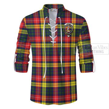 Dewar Tartan Ghillie Kilt Shirt with Family Crest and Bearded Skull Holding Bottles of Whiskey - Tartan Vibes Clothing