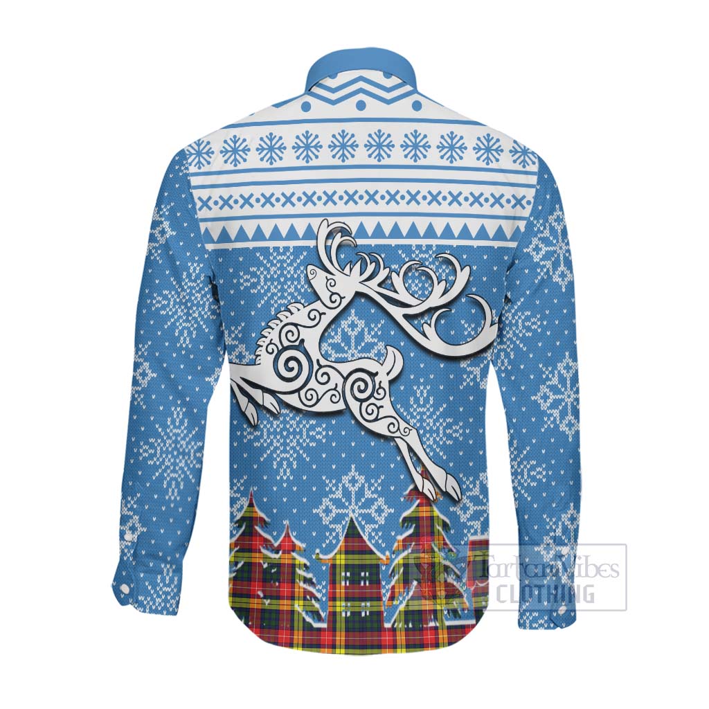 Dewar Clan Christmas Long Sleeve Button Shirt Celtic Reindeer Style Men's Shirt - Tartan Vibes Clothing