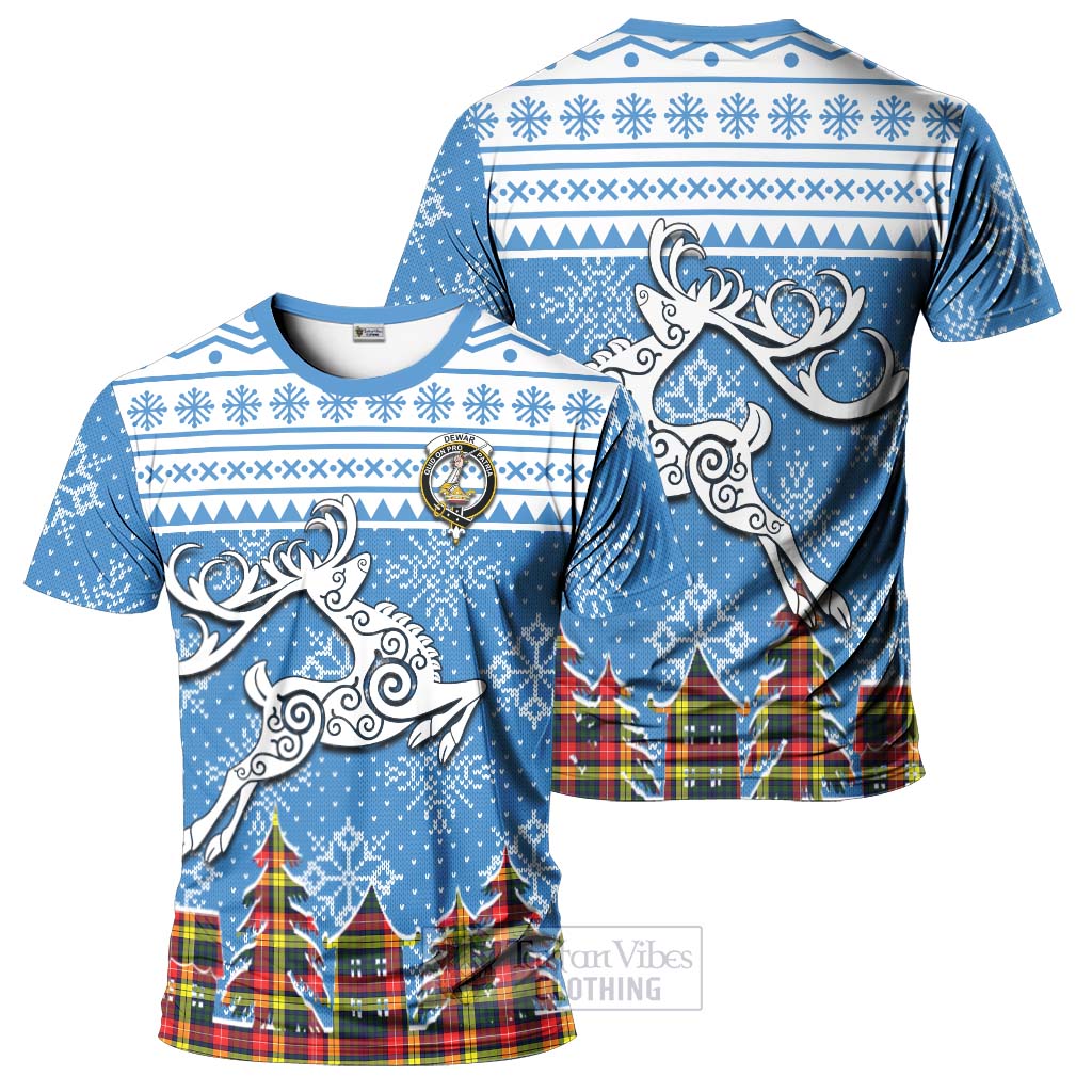 Dewar Clan Christmas T-Shirt Celtic Reindeer Style - Tartan Vibes Clothing