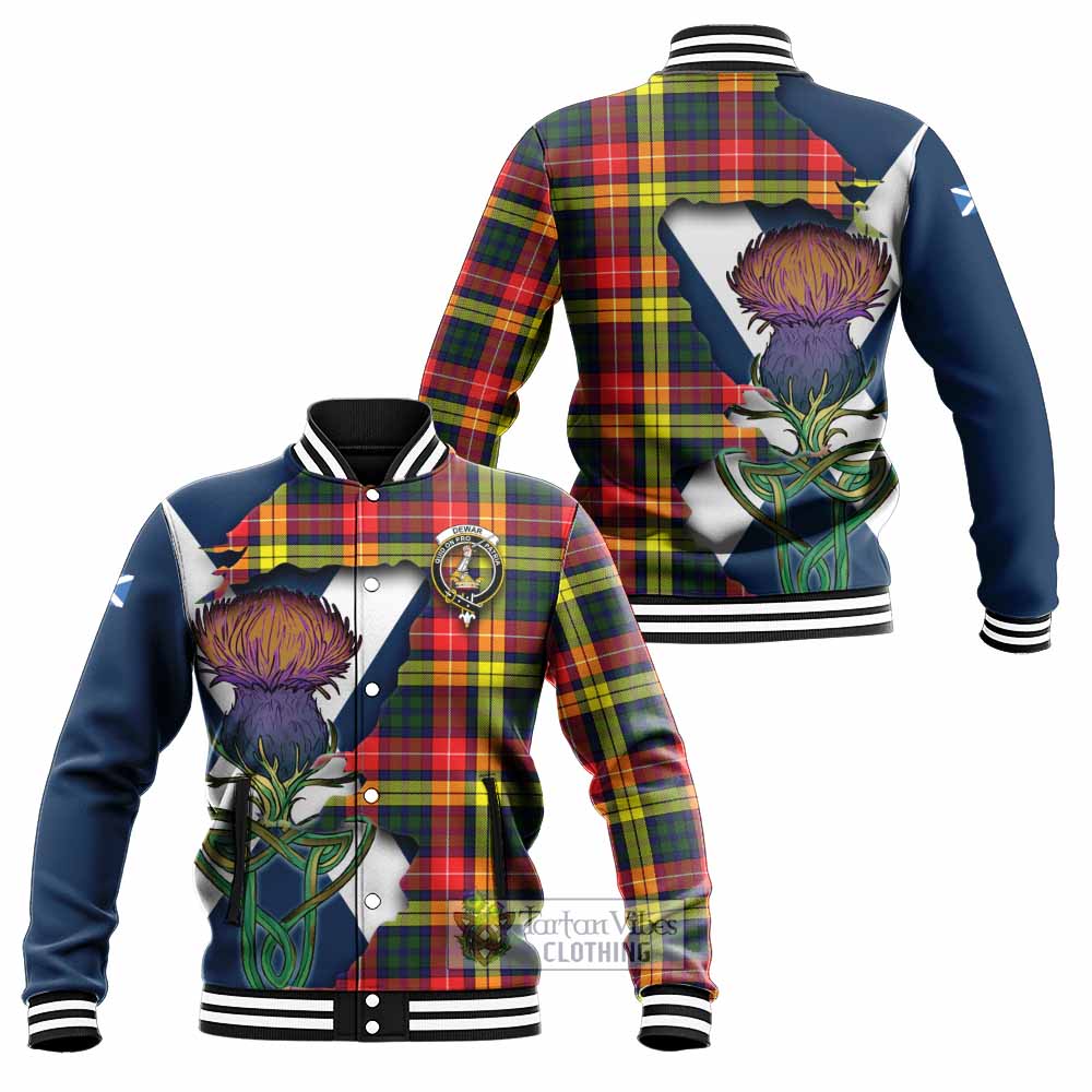 Dewar Tartan Family Crest Baseball Jacket Scottish Thistle Celtic Inspired - Tartan Vibes Clothing