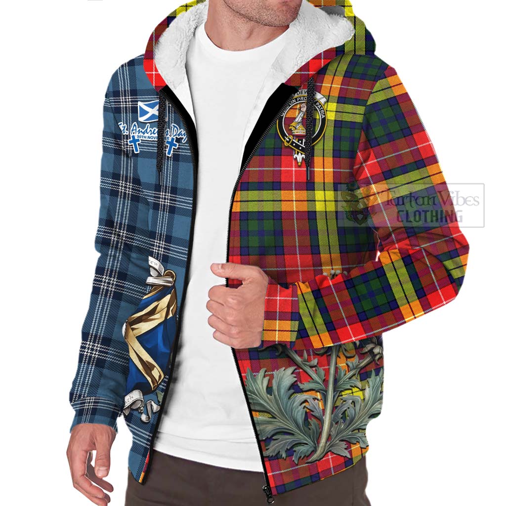 Dewar Tartan Sherpa Hoodie Happy St. Andrew's Day Half Tartan Style Unisex - Tartan Vibes Clothing