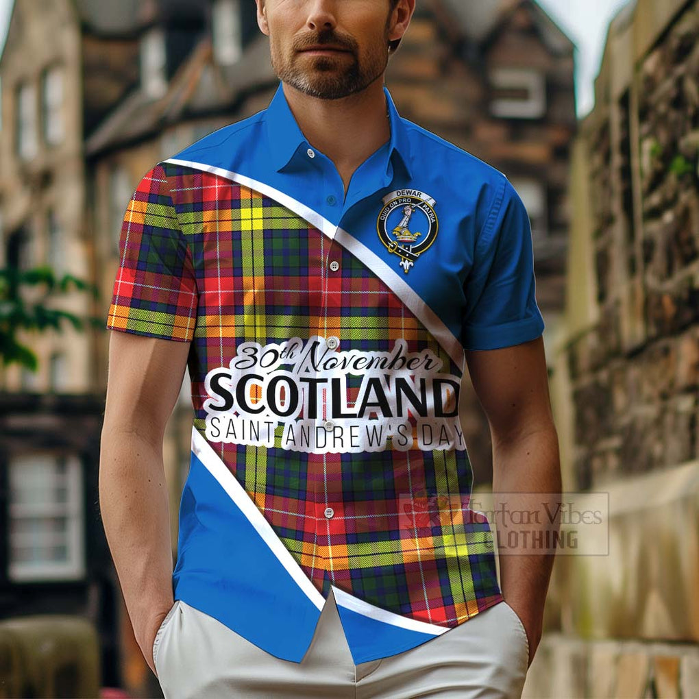 Dewar Family Crest Tartan Hawaiian Shirt Celebrate Saint Andrew's Day in Style - Tartan Vibes Clothing