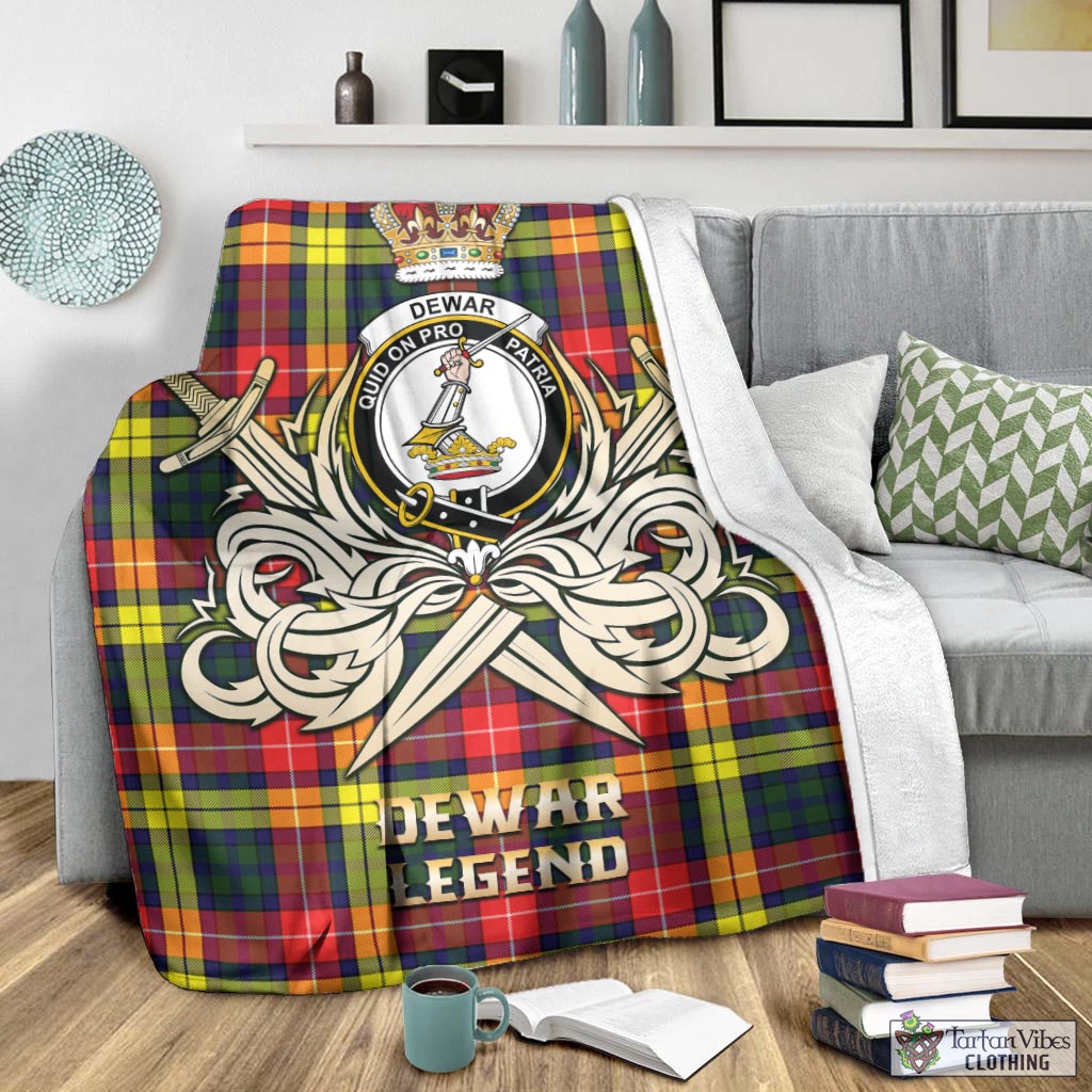 Dewar Tartan Blanket with Clan Crest and the Golden Sword of Courageous Legacy - Tartan Vibes Clothing