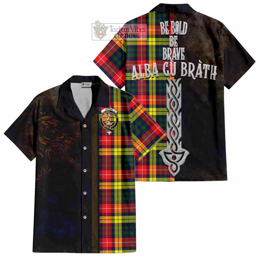 Dewar Tartan Family Crest Hawaiian Shirt Alba Gu Brath Be Brave Lion Ancient Style - Tartan Vibes Clothing