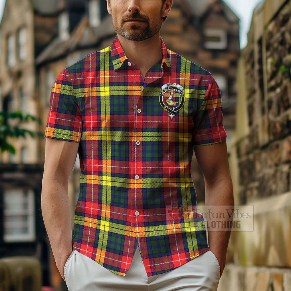 Dewar Tartan Hawaiian Shirt with Family Crest Celtic Skull Style - Tartan Vibes Clothing