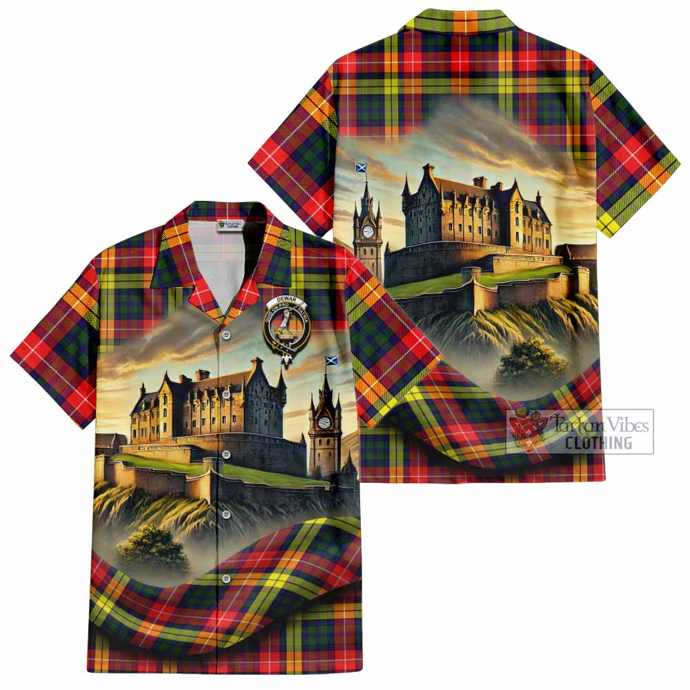 Dewar Tartan Family Crest Hawaiian Shirt with Scottish Ancient Castle Style - Tartan Vibes Clothing