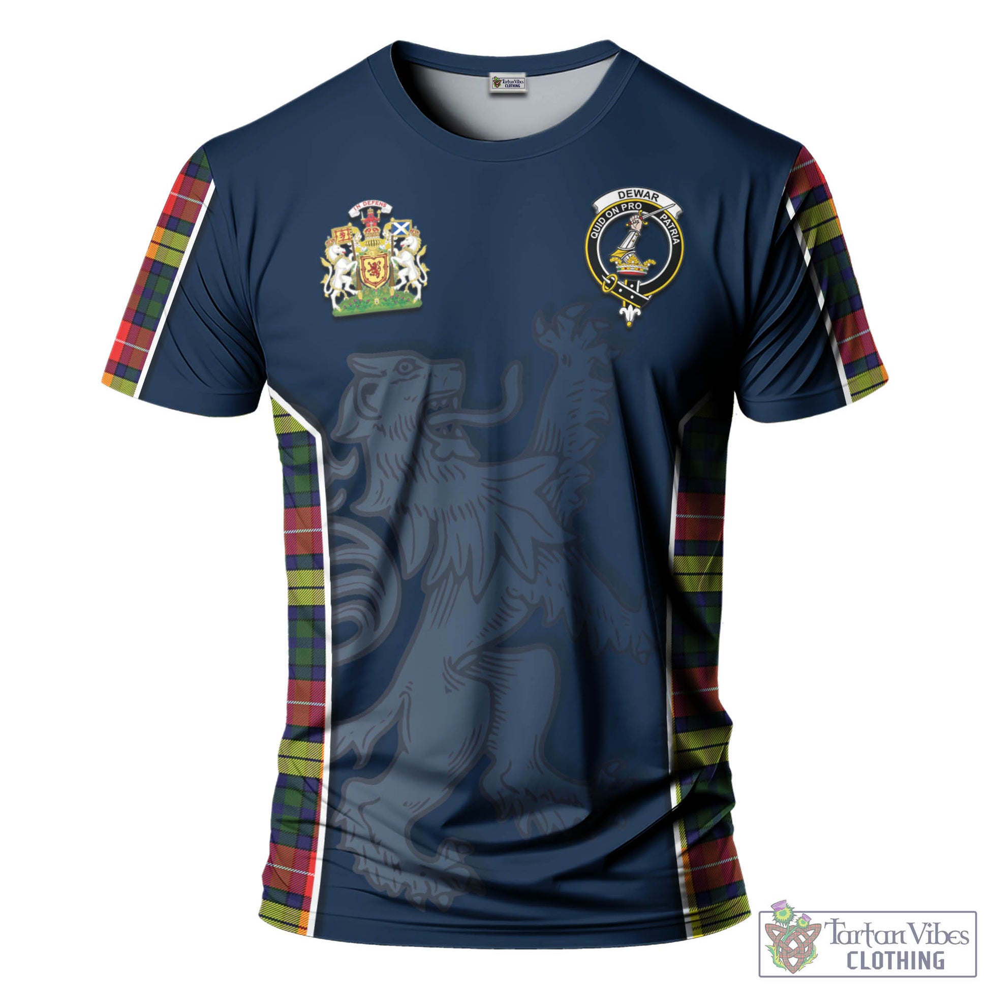 Tartan Vibes Clothing Dewar Tartan T-Shirt with Family Crest and Lion Rampant Vibes Sport Style