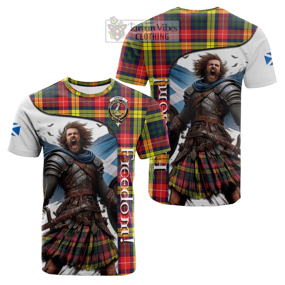 Dewar Crest Tartan Cotton T-shirt Inspired by the Freedom of Scottish Warrior - Tartan Vibes Clothing