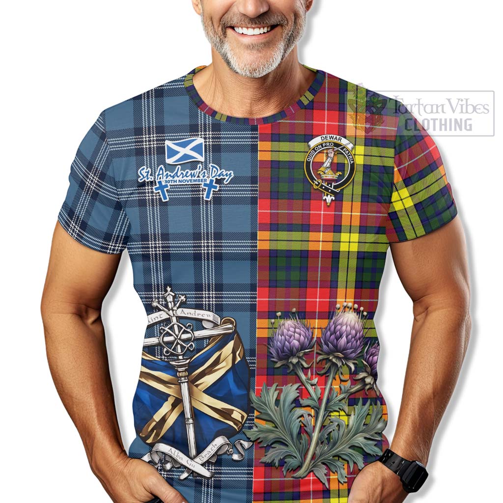 Dewar Tartan T-Shirt Happy St. Andrew's Day Half Tartan Style - Tartan Vibes Clothing