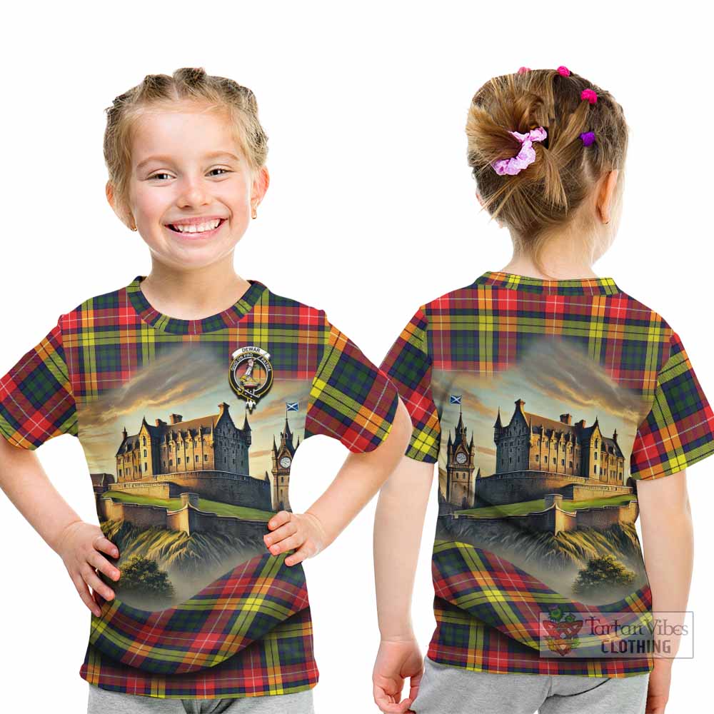 Dewar Tartan Family Crest Kid T-Shirt with Scottish Ancient Castle Style - Tartan Vibes Clothing