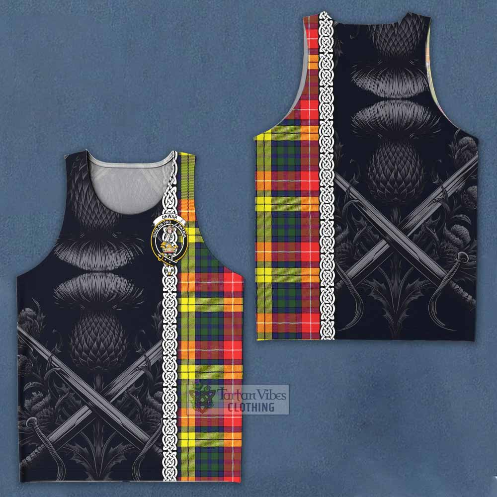 Dewar Tartan Men's Tank Top with Family Crest Cross Sword Thistle Celtic Vibes - Tartan Vibes Clothing