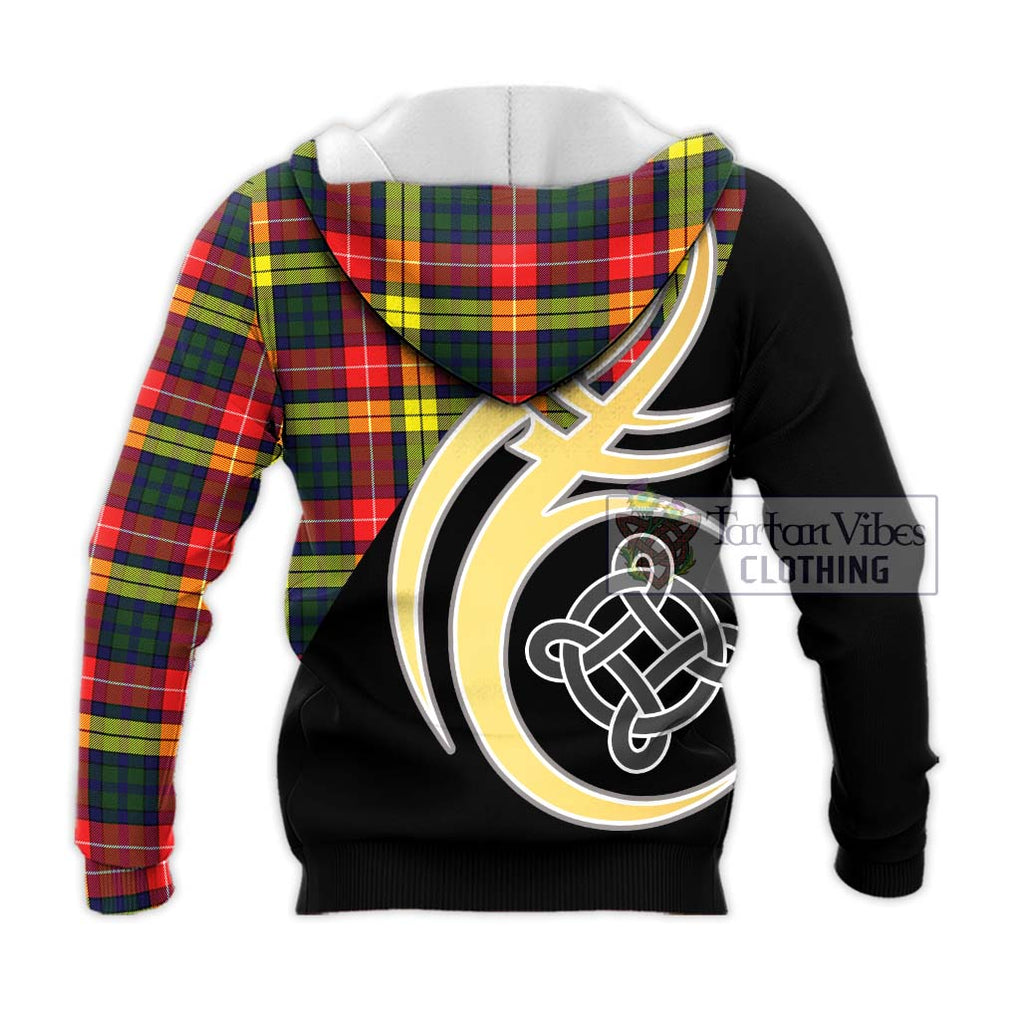 Dewar Tartan Knitted Hoodie with Family Crest and Celtic Symbol Style - Tartan Vibes Clothing