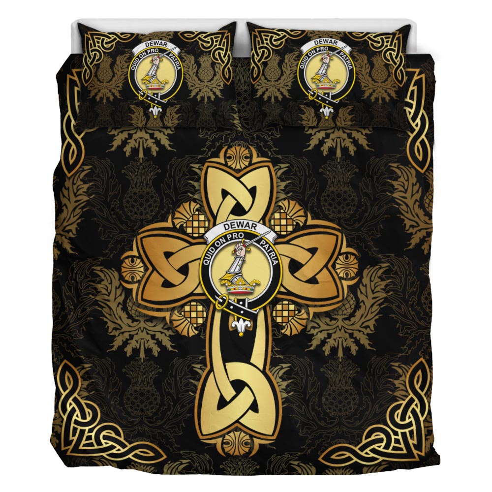 Dewar Clan Bedding Sets Gold Thistle Celtic Style - Tartanvibesclothing