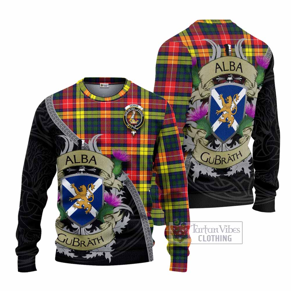 Dewar Tartan Family Crest Knitted Sweater Lion Rampant Royal Thistle Shield Celtic Inspired - Tartan Vibes Clothing