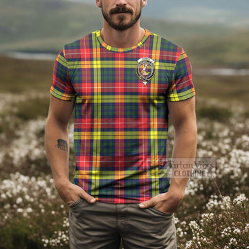 Dewar Tartan T-Shirt with Family Crest and Bearded Skull Holding Bottles of Whiskey - Tartan Vibes Clothing