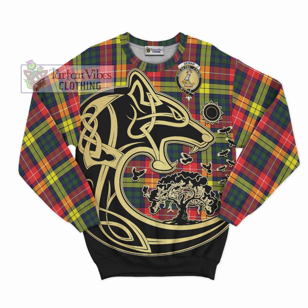 Dewar Tartan Sweatshirt with Family Crest Celtic Wolf Style - Tartan Vibes Clothing