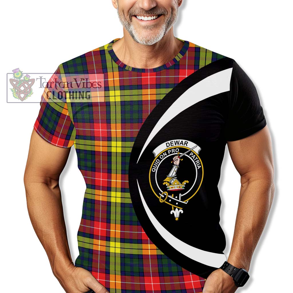 Dewar Tartan T-Shirt with Family Crest Circle Style - Tartan Vibes Clothing