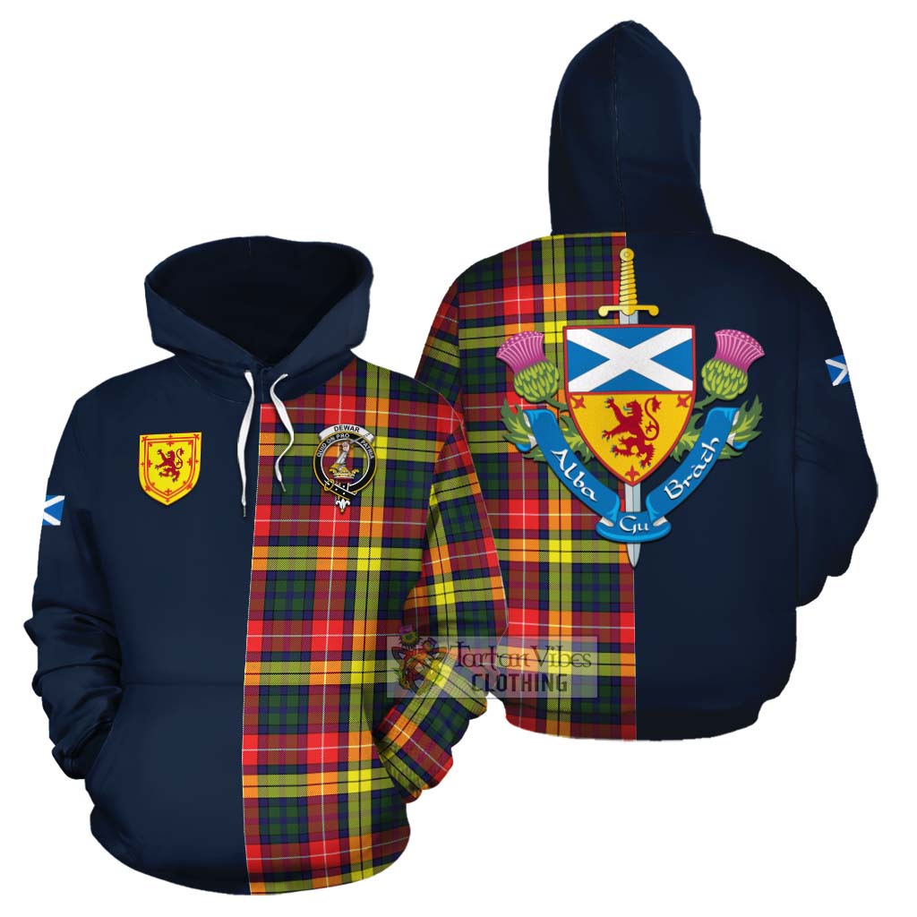Dewar Tartan Cotton Hoodie Alba with Scottish Lion Royal Arm Half Style Zip Hoodie - Tartan Vibes Clothing