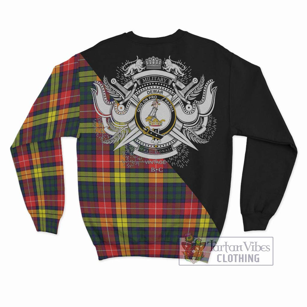 Dewar Tartan Sweatshirt with Family Crest and Military Logo Style - Tartan Vibes Clothing