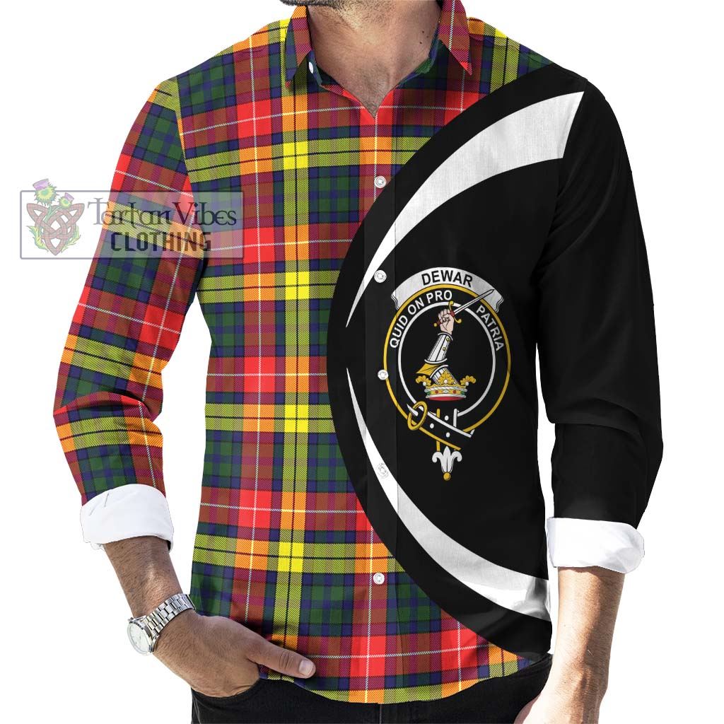 Dewar Tartan Long Sleeve Button Up with Family Crest Circle Style - Tartan Vibes Clothing