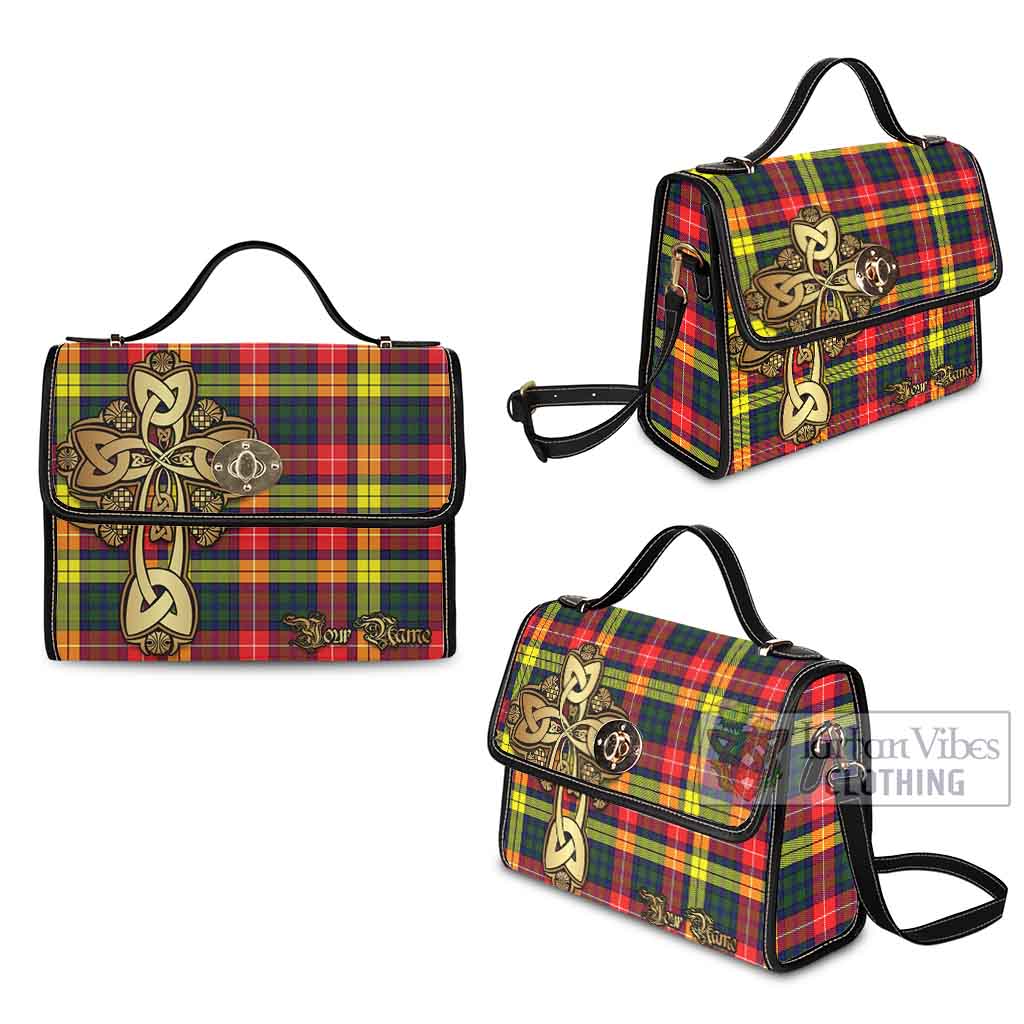 Tartan Vibes Clothing Dewar Tartan Waterproof Canvas Bag Golden Thistle Celtic Cross Style