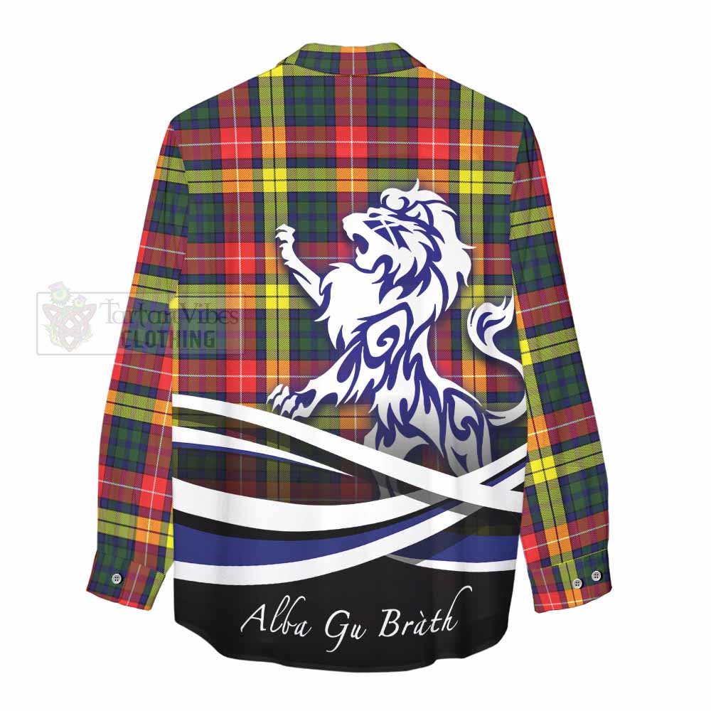 Dewar Tartan Women's Casual Shirt with Alba Gu Brath Regal Lion Emblem - Tartan Vibes Clothing