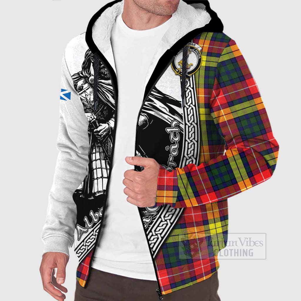 Dewar Tartan Clan Crest Sherpa Hoodie with Highlander Warrior Celtic Style Unisex - Tartan Vibes Clothing