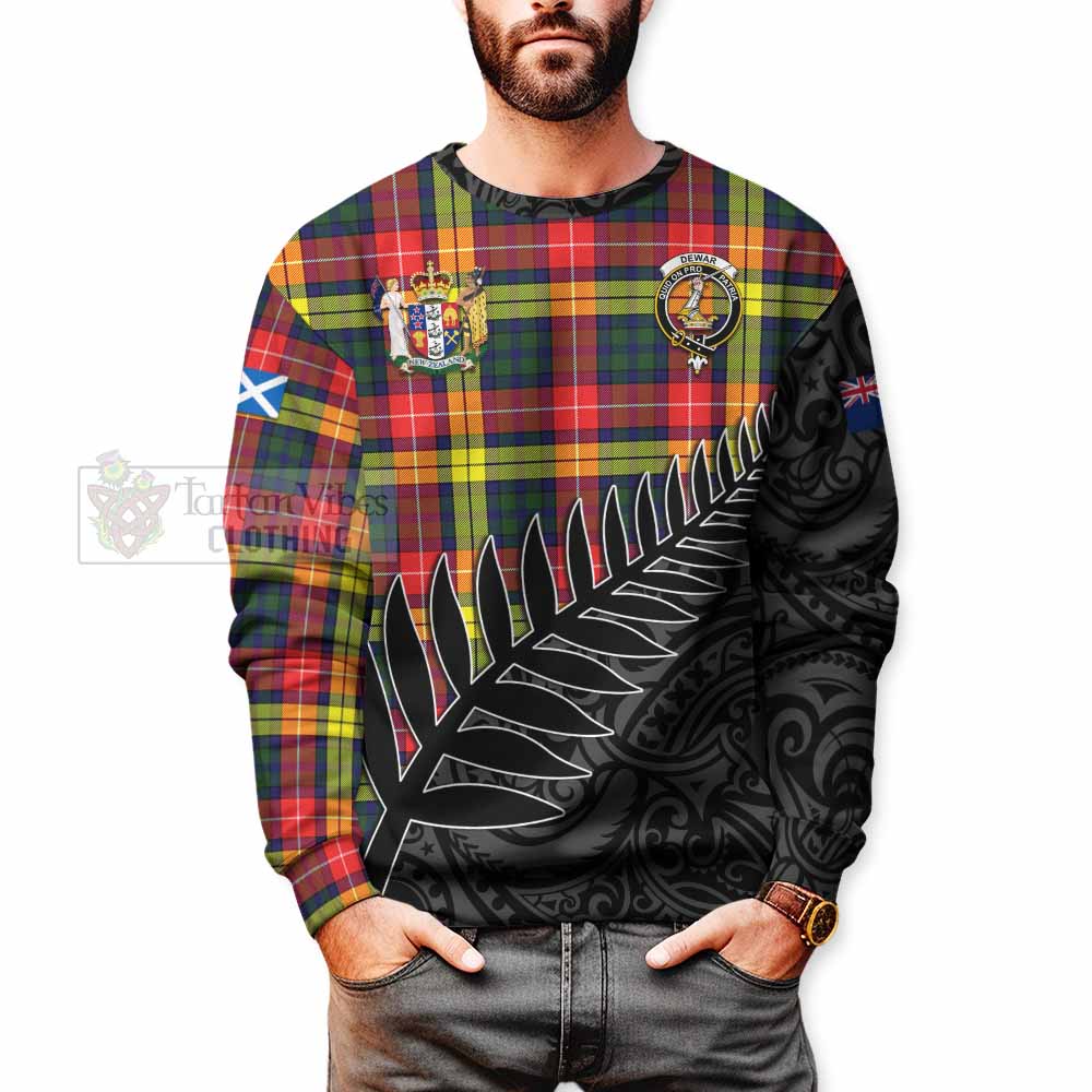 Dewar Crest Tartan Sweatshirt with New Zealand Silver Fern Half Style - Tartan Vibes Clothing