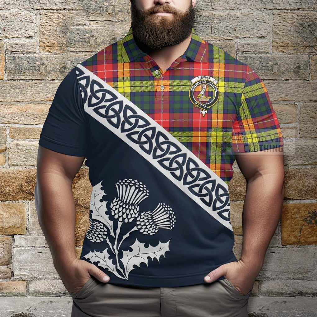 Dewar Tartan Polo Shirt Featuring Thistle and Scotland Map - Tartanvibesclothing Store