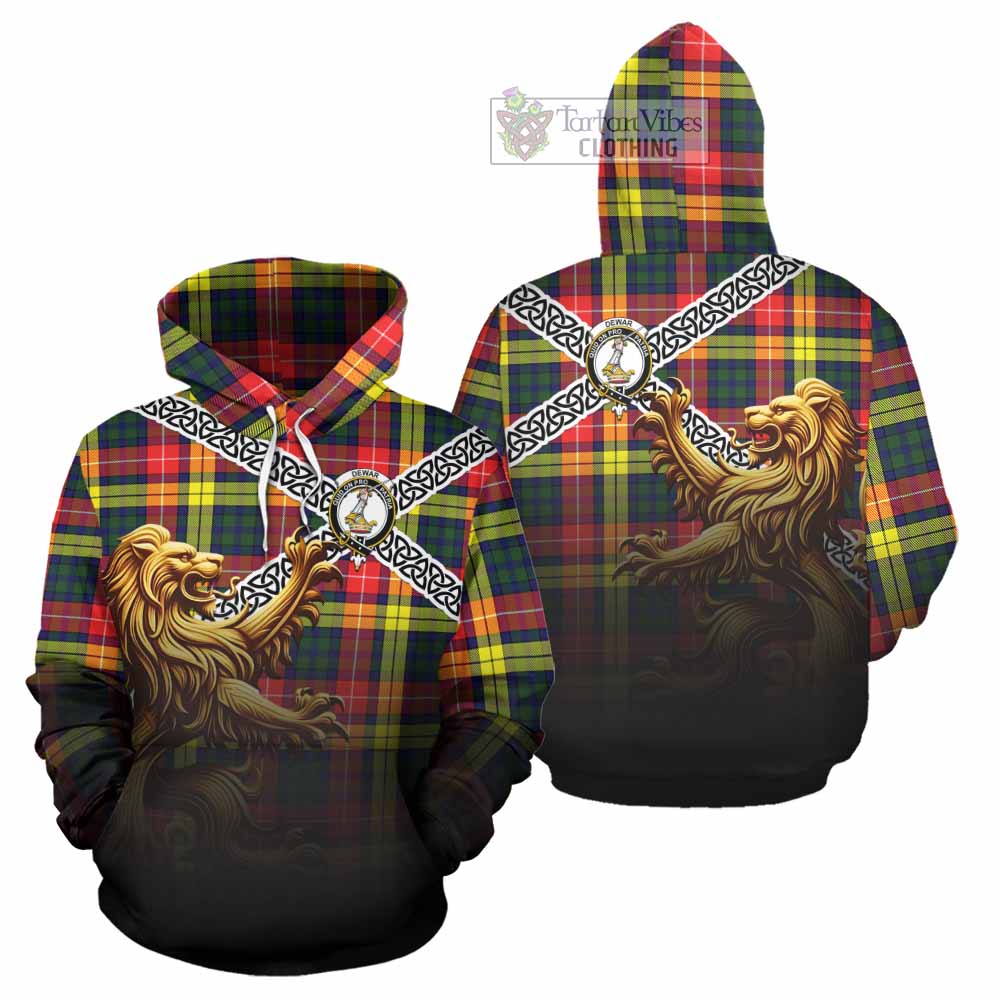 Dewar Crest Tartan Hoodie with Golden Lion Emblem Celtic Style - Tartan Vibes Clothing