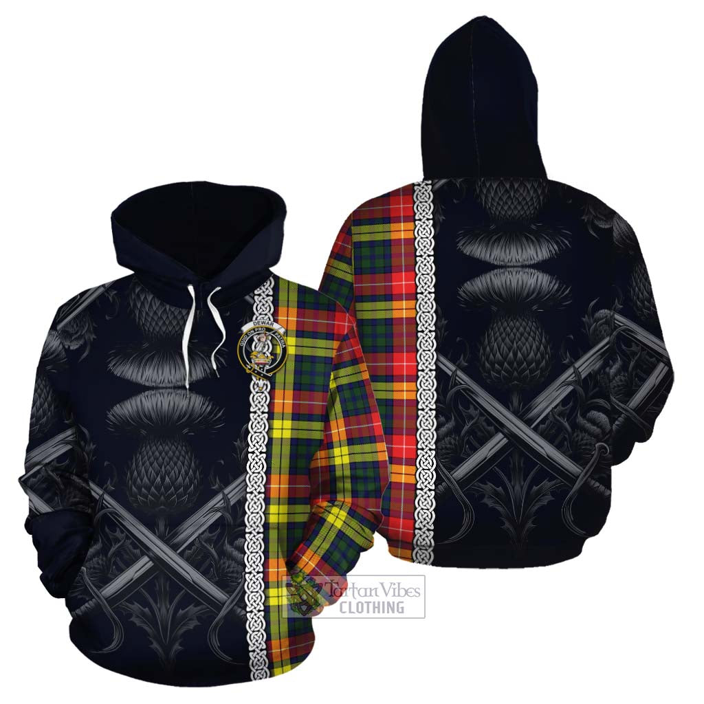 Dewar Tartan Cotton Hoodie with Family Crest Cross Sword Thistle Celtic Vibes - Tartan Vibes Clothing