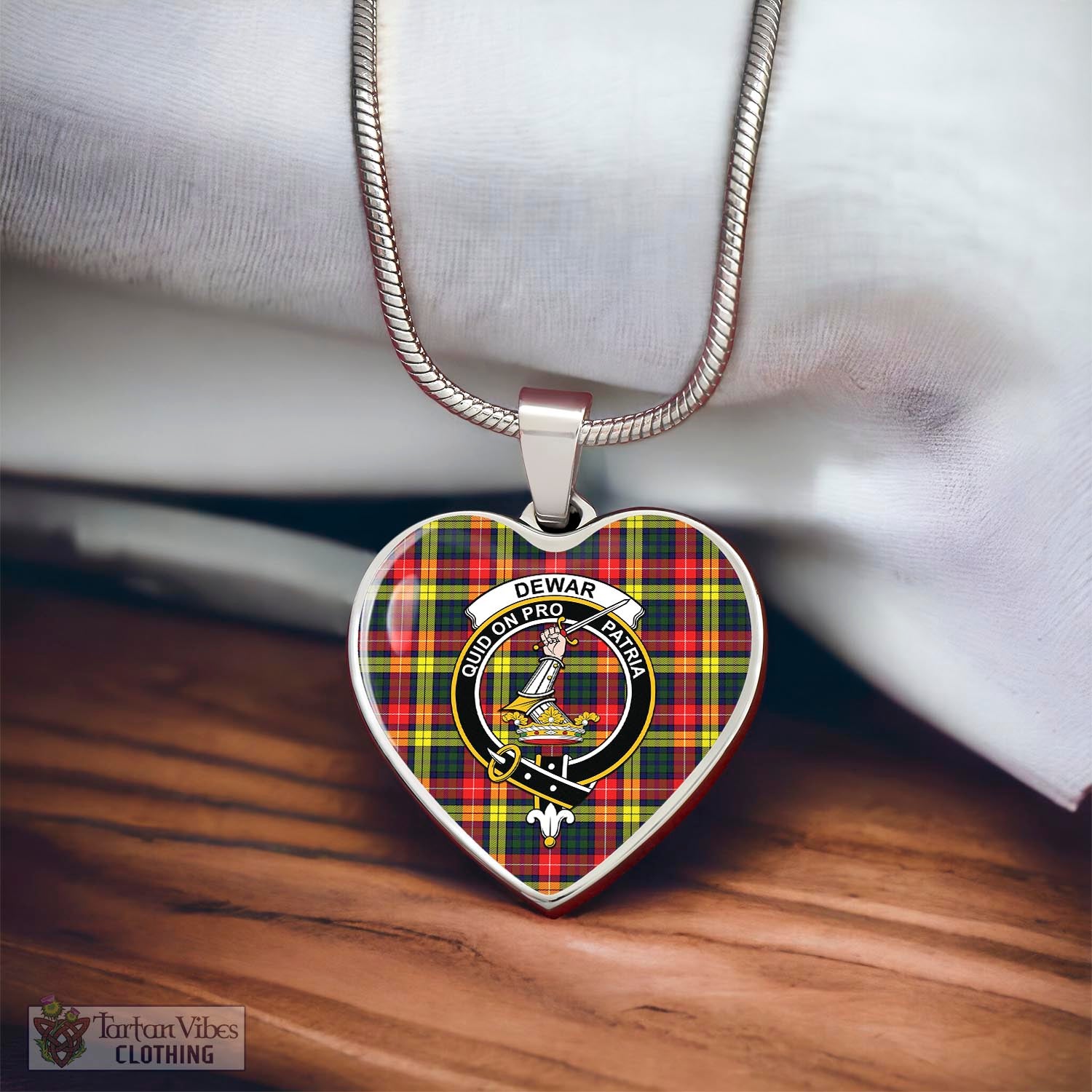 Tartan Vibes Clothing Dewar Tartan Heart Necklace with Family Crest
