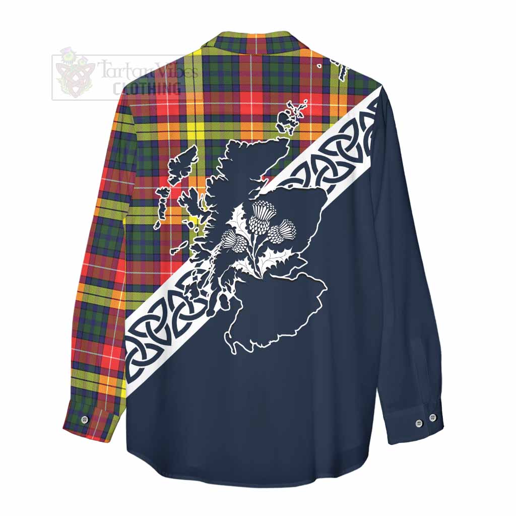 Dewar Tartan Women's Casual Shirt Featuring Thistle and Scotland Map - Tartan Vibes Clothing